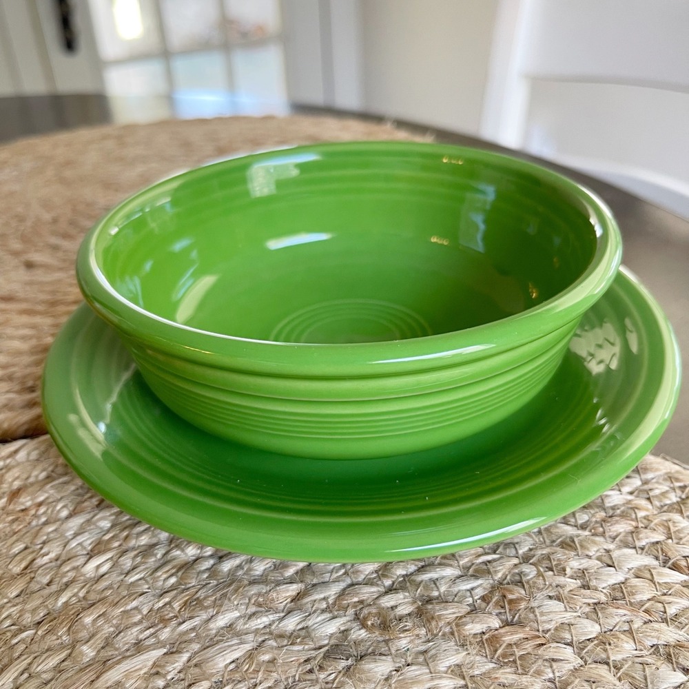Fiesta Green‎ Ceramic Bowl and Plate Set Homer Laughlin USA Art Deco Rings